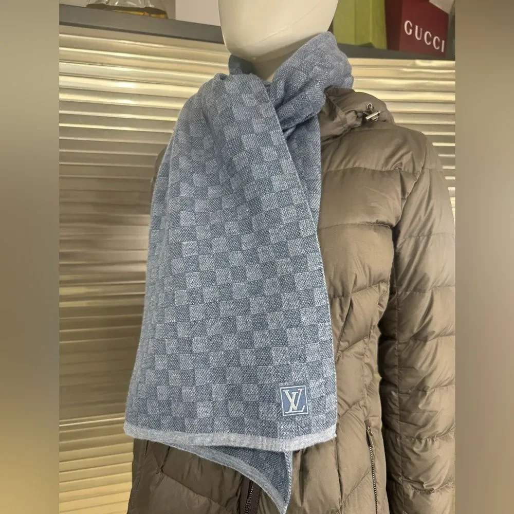 Louis Vuitton Blue Damier Checkered Men's Wool Scarf